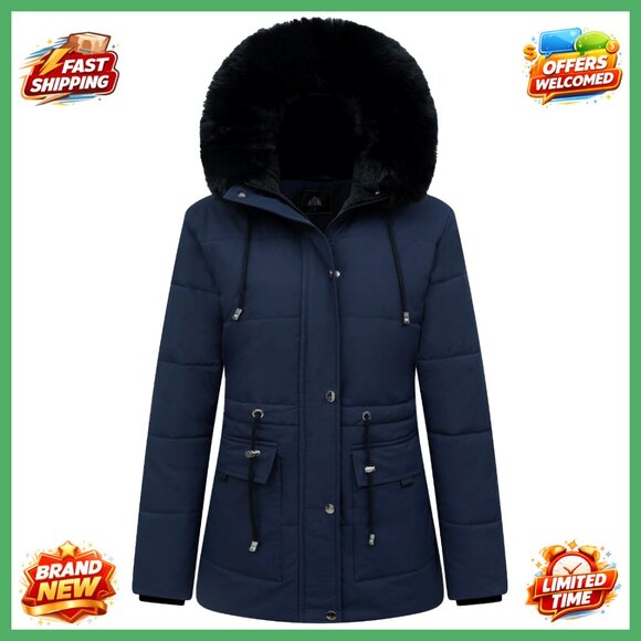 Jackets & Blazers - Women's Winter Puffer Coat Fleece Lined Detachable Hood Parka Jacket